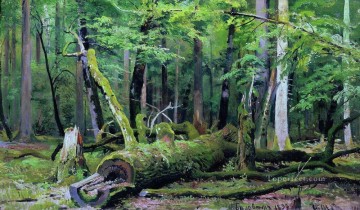 ビャウォヴィエスカの森でオークを伐採する 1892 年の古典的な風景 イワン・イワノビッチの木々 Oil Paintings